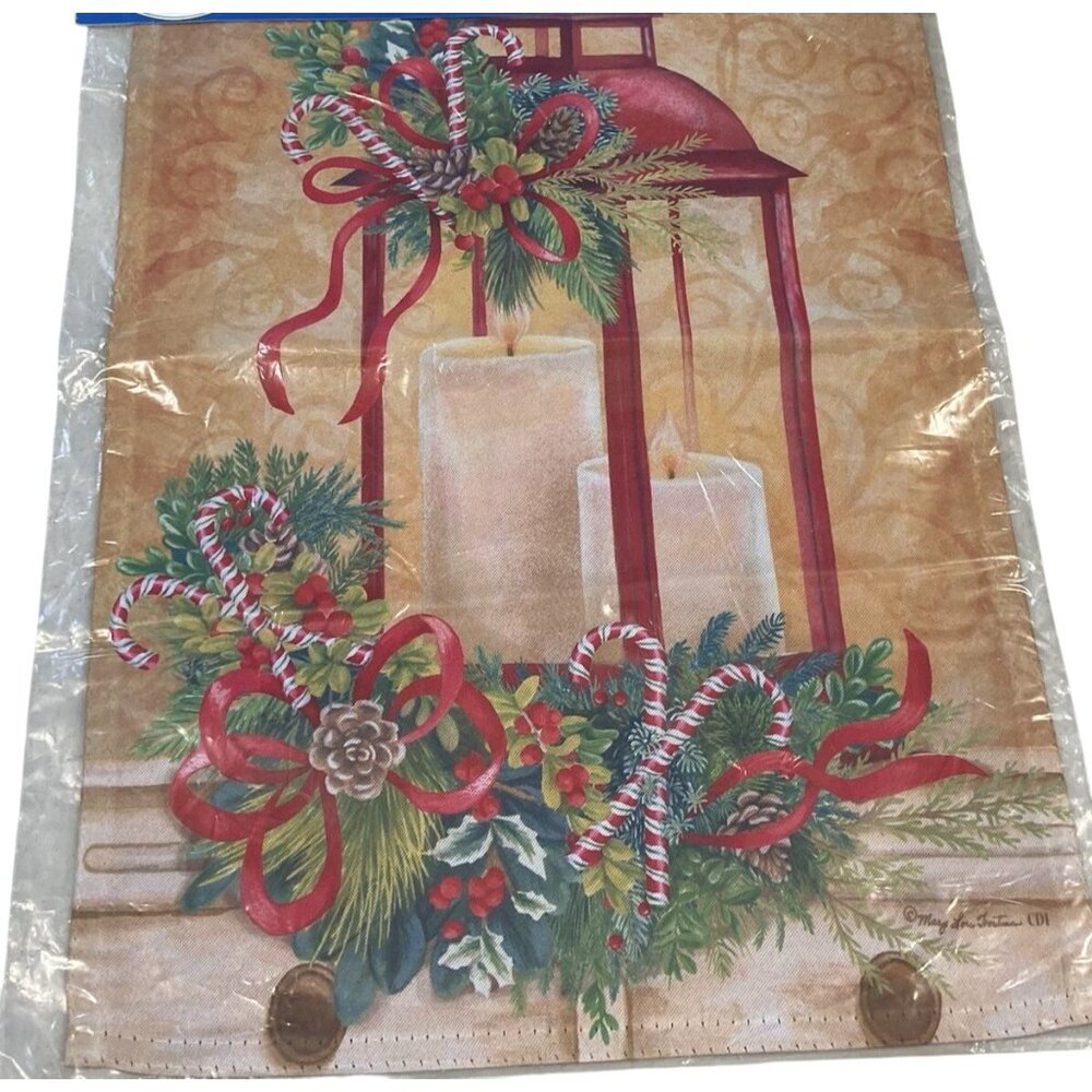 Festive Christmas Garden Flag Holiday Party Banner Candle Lantern Winter Decor